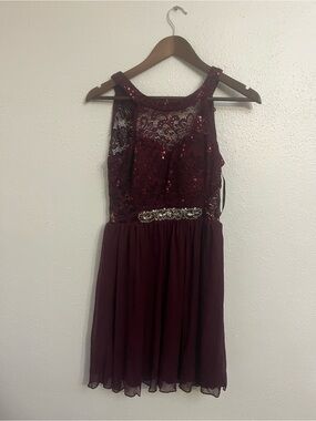 BCX Burgundy Sequin Lace A-Line Party Dress